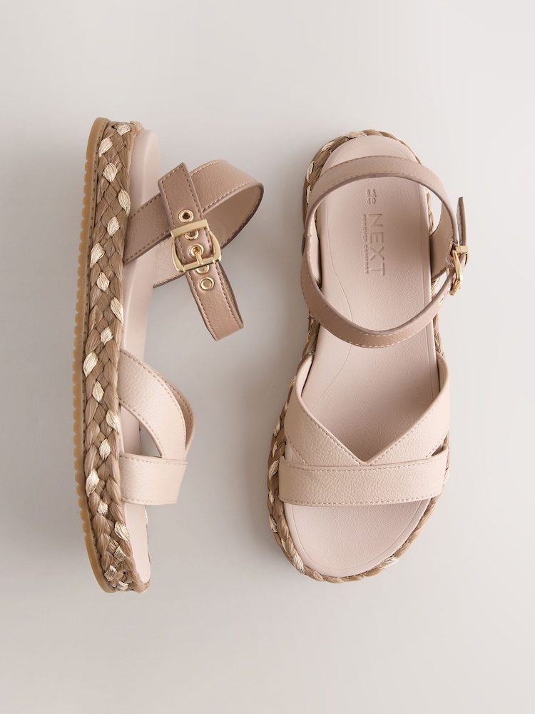 Blush Pink Metallic Forever Comfort® Cross Strap Sandals - Image 1 of 5 Blush Pink Metallic Forever Comfort® Cross Strap Sandals - Image 1 of 5