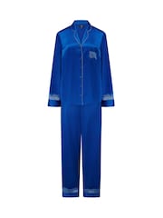 Pour Moi Blue Dusk Satin and Lace Cuban Collar Pyjamas Set - Image 3 of 4