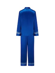 Pour Moi Blue Dusk Satin and Lace Cuban Collar Pyjamas Set - Image 4 of 4