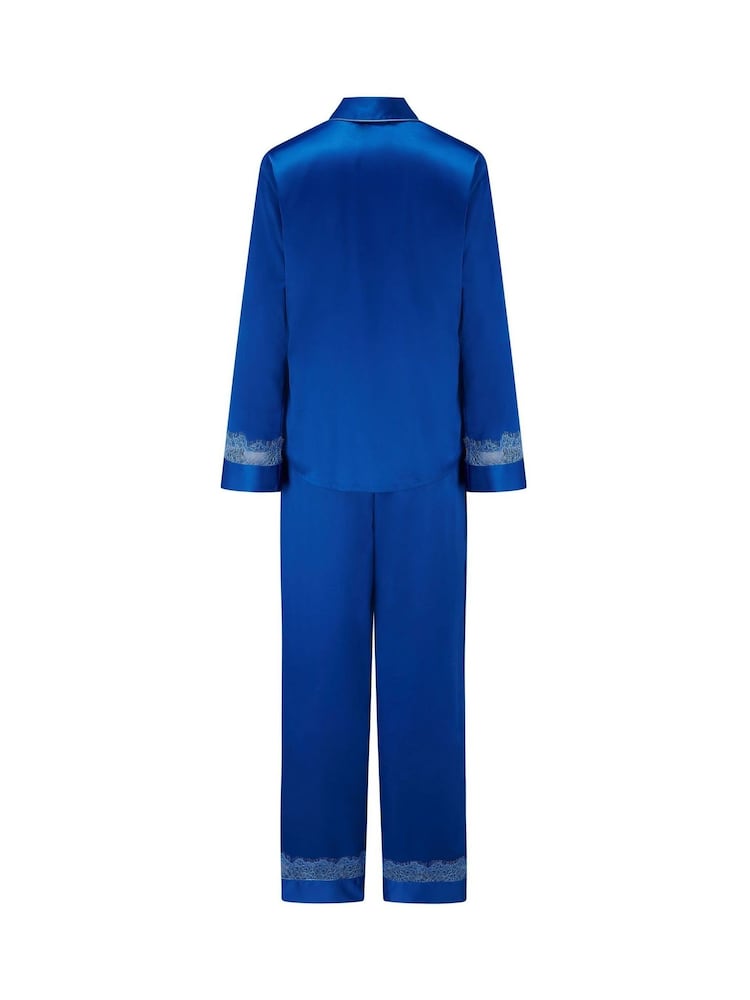 Pour Moi Blue Dusk Satin and Lace Cuban Collar Pyjamas Set - Image 4 of 4