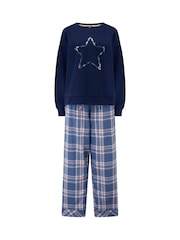 Pour Moi Blue Logo Sweatshirt  Cosy Check Pyjamas Set - Image 3 of 4