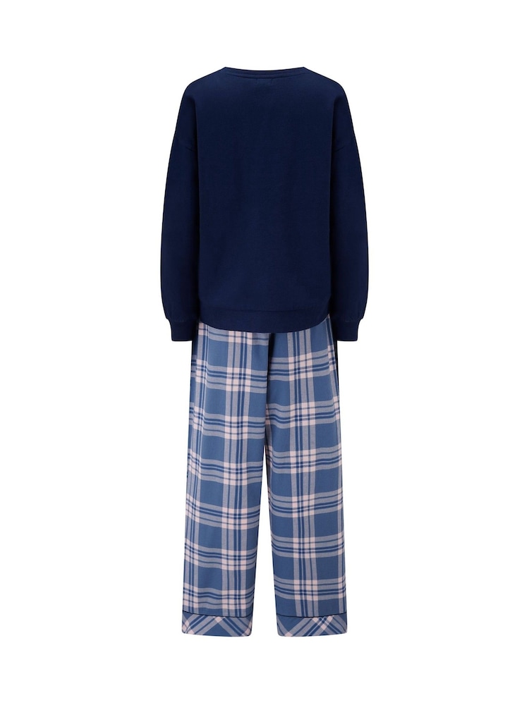 Pour Moi Blue Logo Sweatshirt Cosy Check Pyjamas Set - Image 4 of 4 Pour Moi Blue Logo Sweatshirt Cosy Check Pyjamas Set - Image 4 of 4