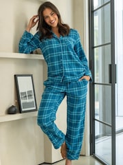 Pour Moi Blue Cosy Check Brushed Cotton Pyjamas Gift Set - Image 1 of 4