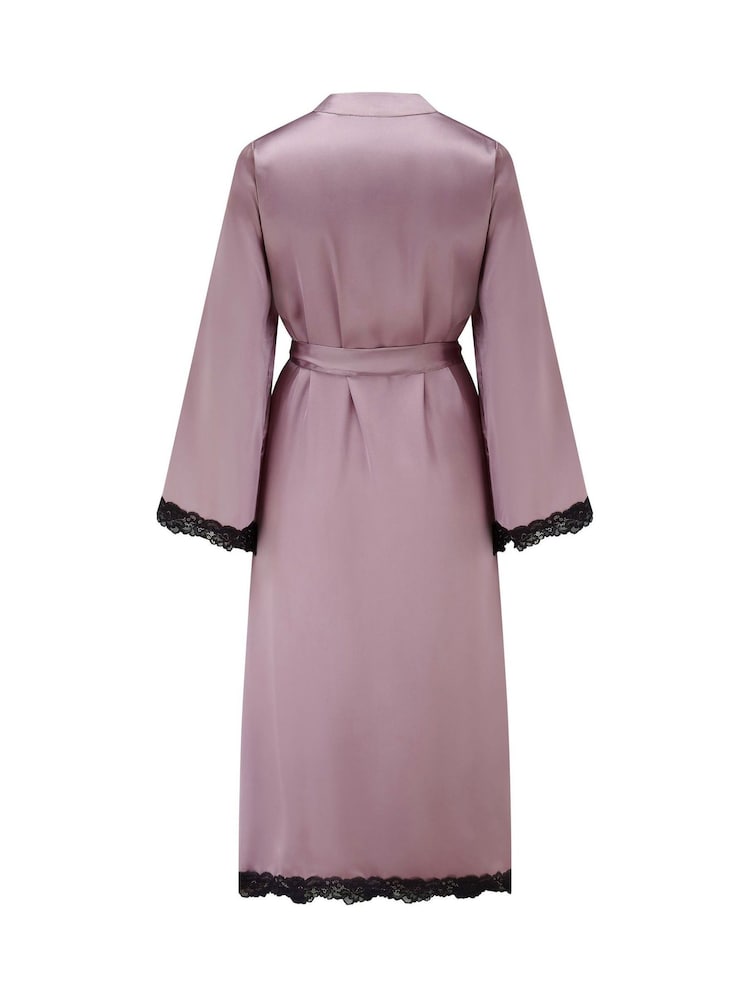 Pour Moi Purple Dusk Satin and Lace Kimono Sleeve Dressing Gown - Image 4 of 4 Pour Moi Purple Dusk Satin and Lace Kimono Sleeve Dressing Gown - Image 4 of 4