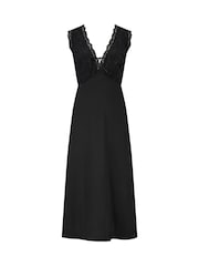 Pour Moi Black Dusk Satin & Lace Plunge Midi Chemise - Image 3 of 4