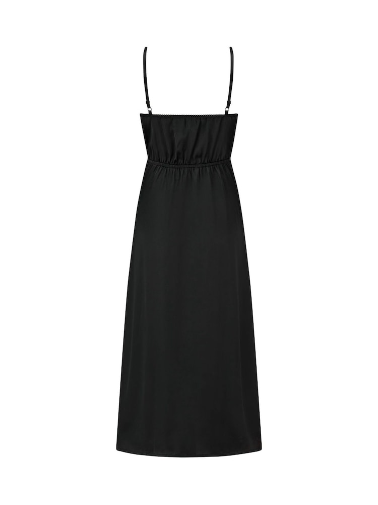 Pour Moi Black Dusk Satin & Lace Plunge Midi Chemise - Image 4 of 4
