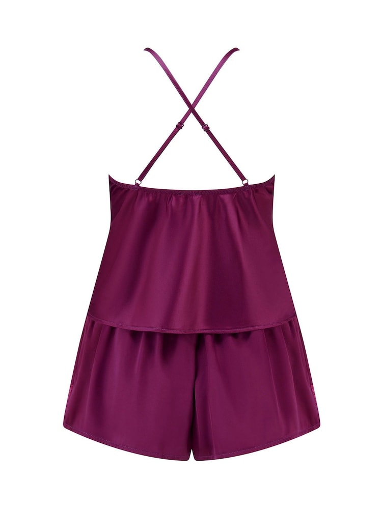 Pour Moi Red Dusk Satin Lace Trim Cami and Shorts - Image 4 of 4