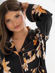 Pour Moi Black Dusk Printed Satin Revere Collar Pyjamas Set - Image 2 of 4