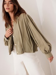 Mint Velvet Green Khaki Bubble Hem Jacket - Image 4 of 8
