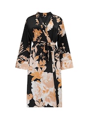 Pour Moi Black Dusk Printed Satin Midi Dressing Gown - Image 3 of 4
