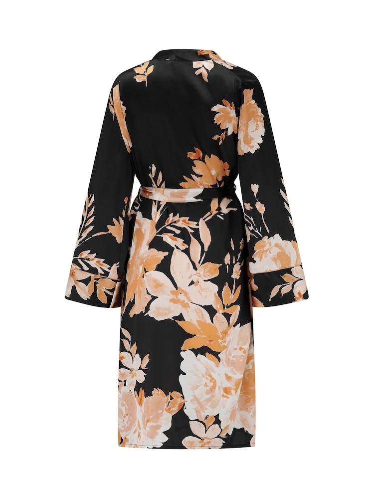 Pour Moi Black Dusk Printed Satin Midi Dressing Gown - Image 4 of 4