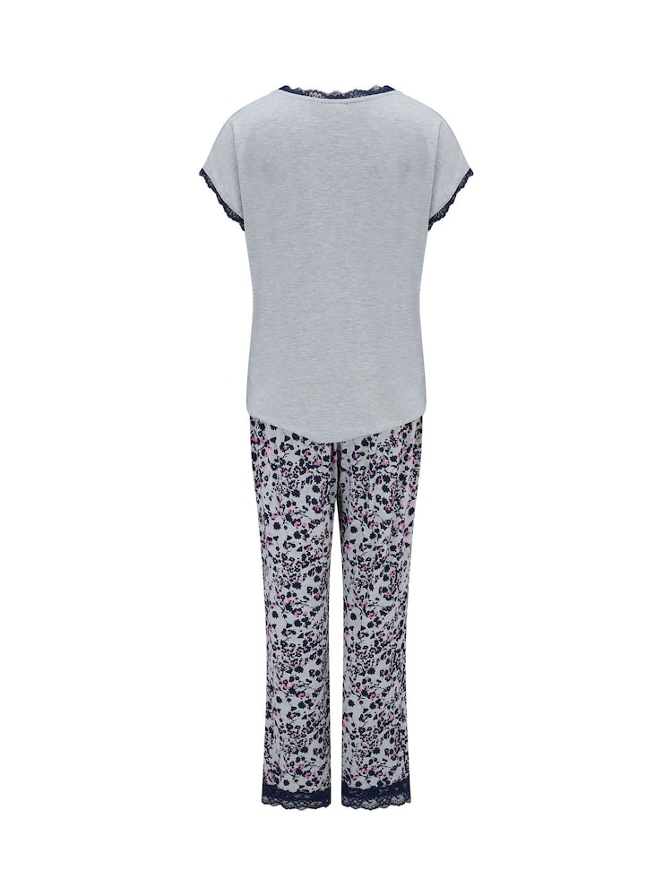 Pour Moi Grey Sofa Loves Lace T-Shirt and Trousers Pyjamas Set - Image 4 of 4