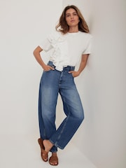 Mint Velvet White Cotton Frill T-Shirt - Image 3 of 7