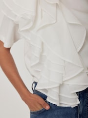 Mint Velvet White Cotton Frill T-Shirt - Image 4 of 7