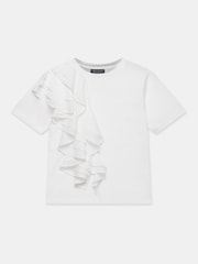 Mint Velvet White Cotton Frill T-Shirt - Image 6 of 7
