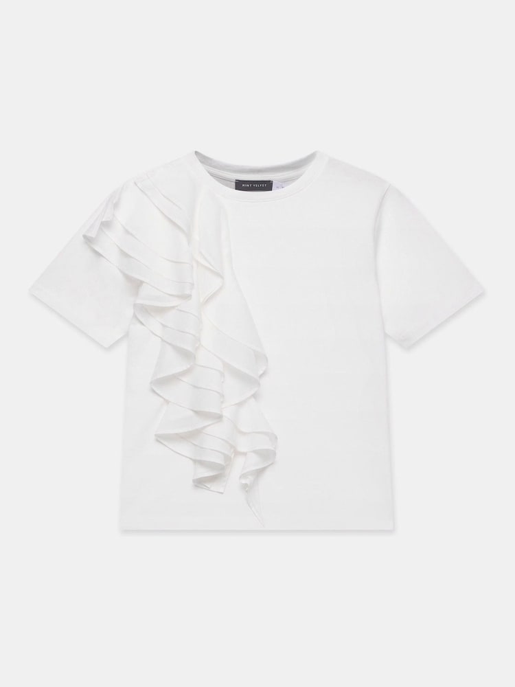 Alb - Tricou cu volane din bumbac Mint Velvet - Image 6 of 7