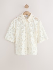 Ecru Lace Short Sleeve Tie Back Shirt - Image 4 of 6