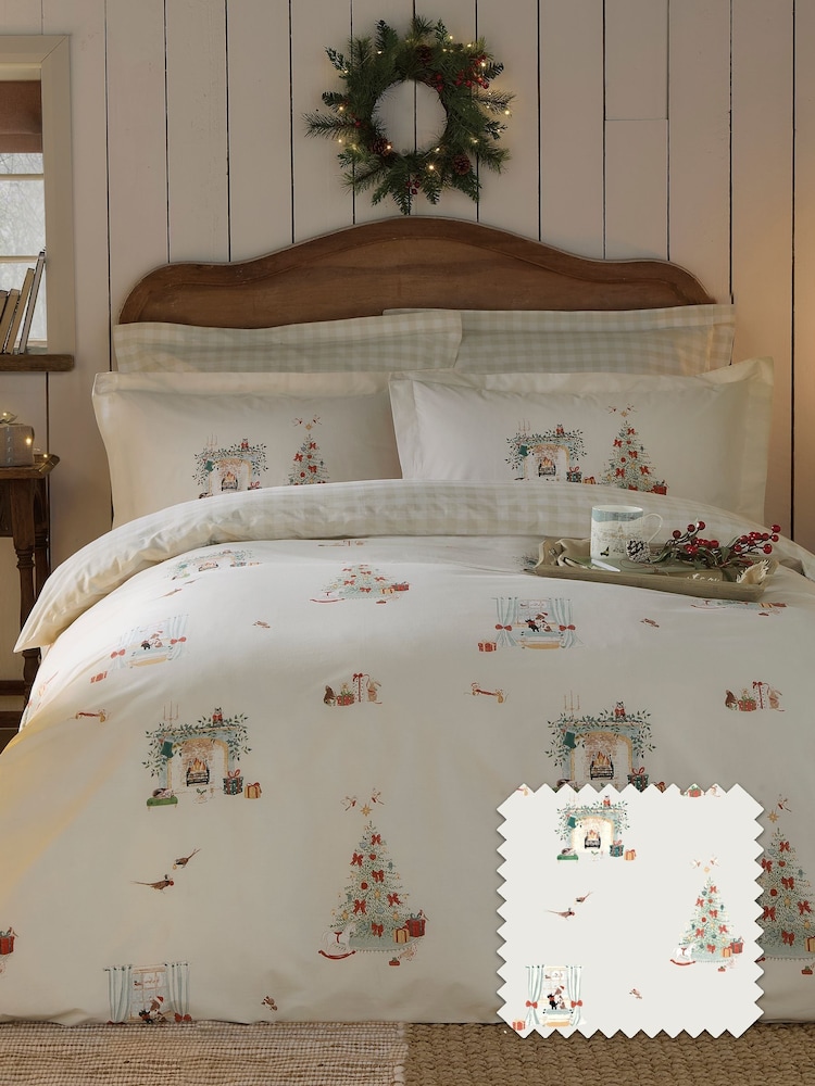 Sophie Allport Misty Green Cosy Christmas 200 Thread Count Duvet Cover and Pillowcase Set - Image 1 of 6