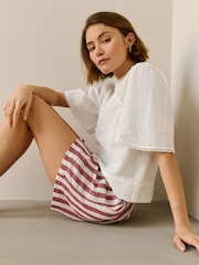White Embroidered Short Sleeve Top - Image 2 of 5