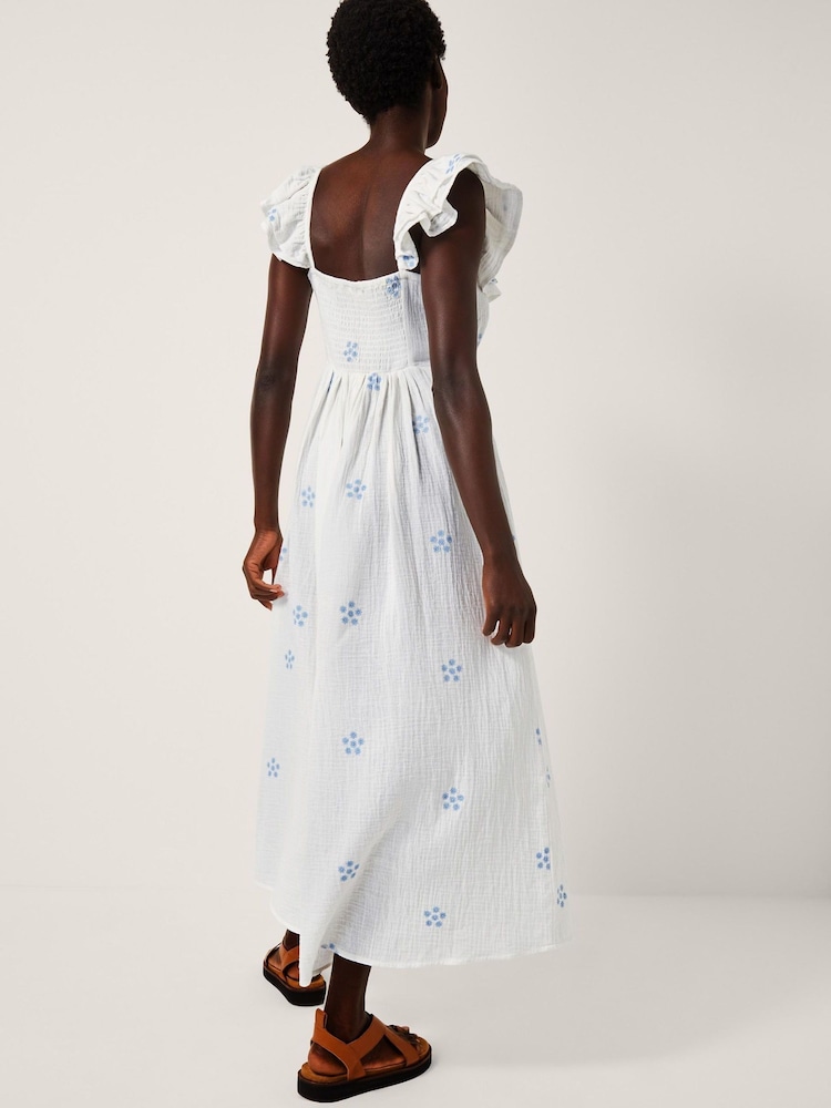 Monsoon White Daisy Frill Embroidered Midi Dress - Image 2 of 4