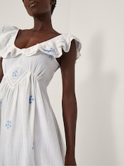 Monsoon White Daisy Frill Embroidered Midi Dress - Image 3 of 4