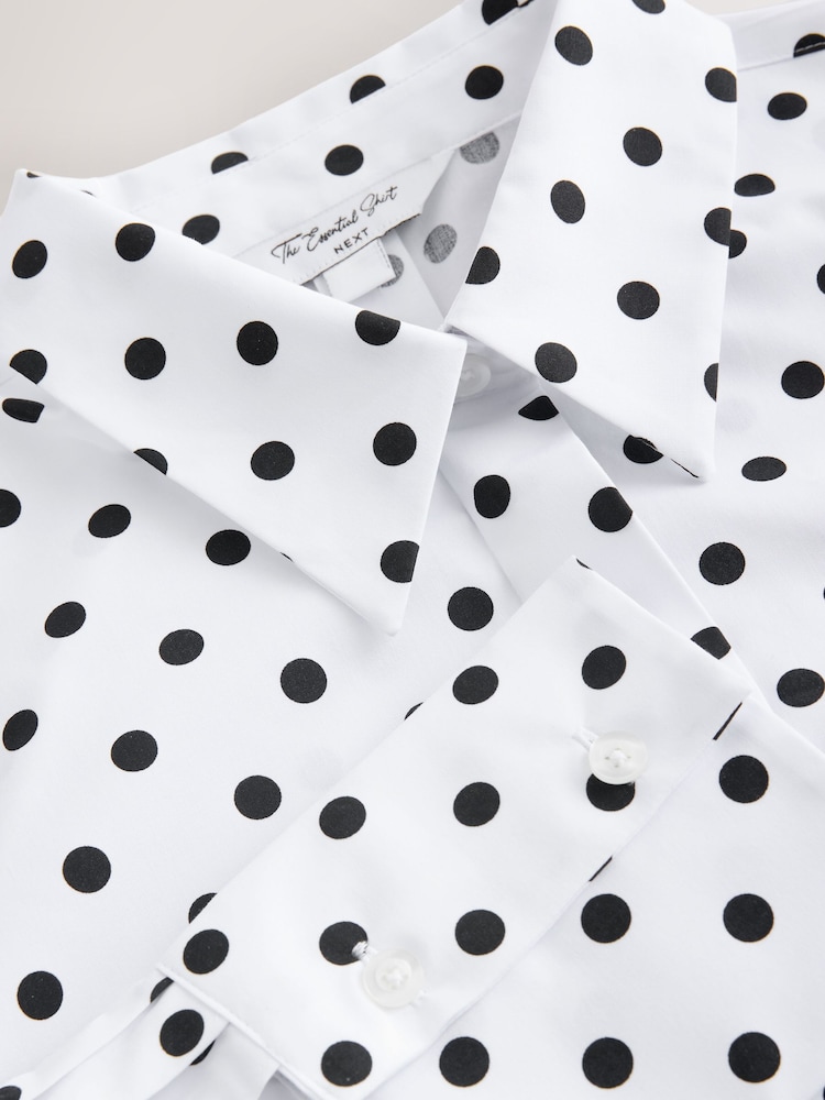 White/Black Polka Dot Fitted Stretch Essential Long Sleeve Shirt - Image 2 of 3 White/Black Polka Dot Fitted Stretch Essential Long Sleeve Shirt - Image 2 of 3