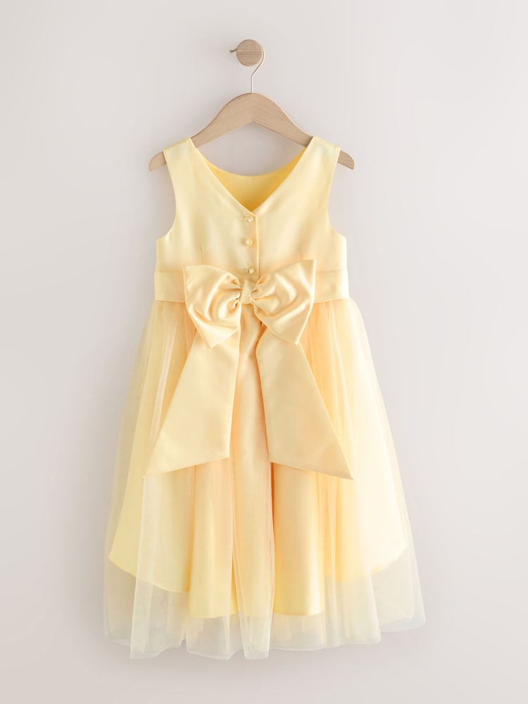 open lace back dress Pastel Yellow Lace & Net Detail Dress main image 1