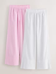 Pink/White Linen Blend Wide Leg Trousers 2 Pack - Image 1 of 5