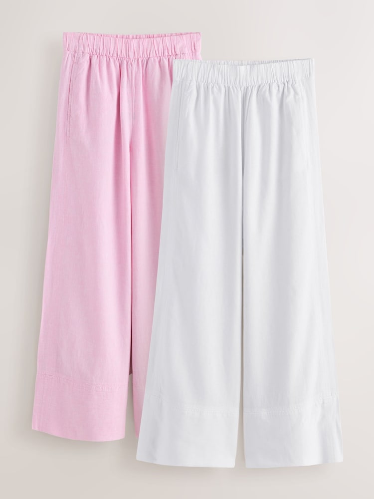 Pink/White Linen Blend Wide Leg Trousers 2 Pack - Image 1 of 5