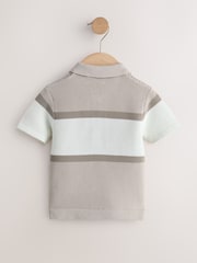 Neutral Colourblock Knitted Zip Neck Polo Shirt (3mths-7yrs) - Image 2 of 4