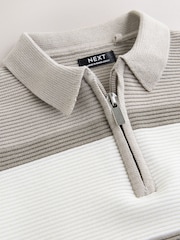 Neutral Colourblock Knitted Zip Neck Polo Shirt (3mths-7yrs) - Image 3 of 4