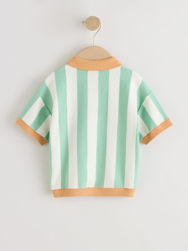 Green/Orange Croissant Character Button Neck Knitted Polo Shirt (3mths-7yrs) - Image 2 of 6 Green/Orange Croissant Character Button Neck Knitted Polo Shirt (3mths-7yrs) - Image 2 of 6