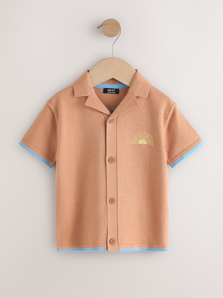 Orange Knitted Revere Collar Polo Shirt (3mths-7yrs) - Image 1 of 4