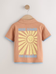 Orange Knitted Revere Collar Polo Shirt (3mths-7yrs) - Image 2 of 4