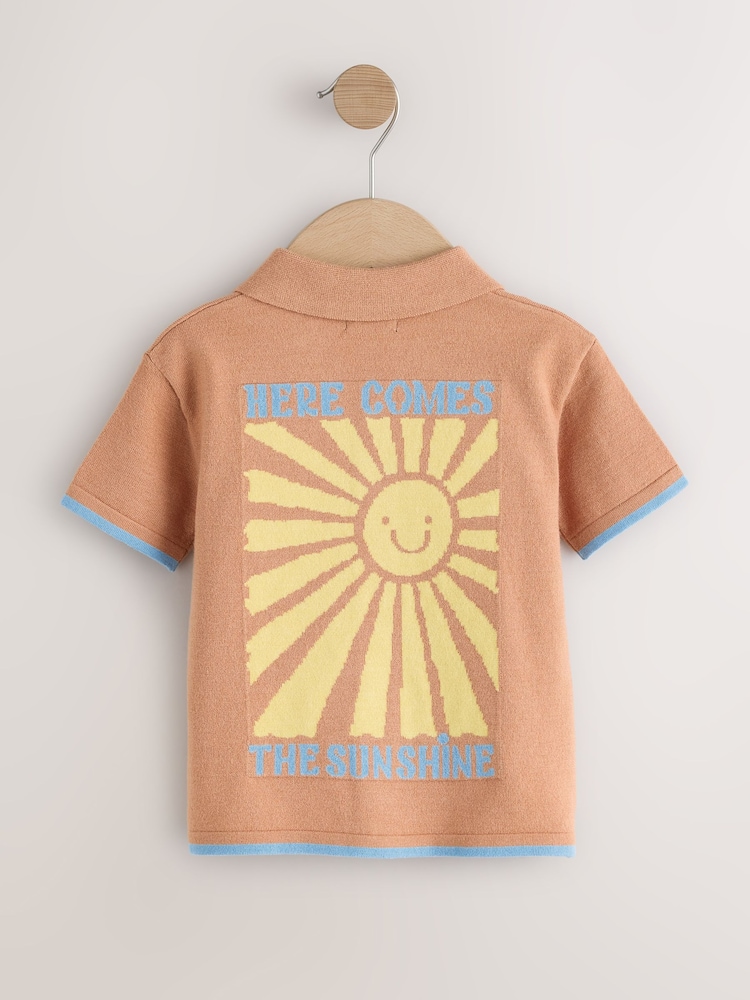 Orange Knitted Revere Collar Polo Shirt (3mths-7yrs) - Image 2 of 4