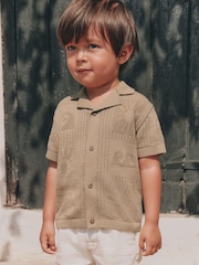 Khaki Green Textured Knitted Polo Shirt (3mths-7yrs) - Image 1 of 14