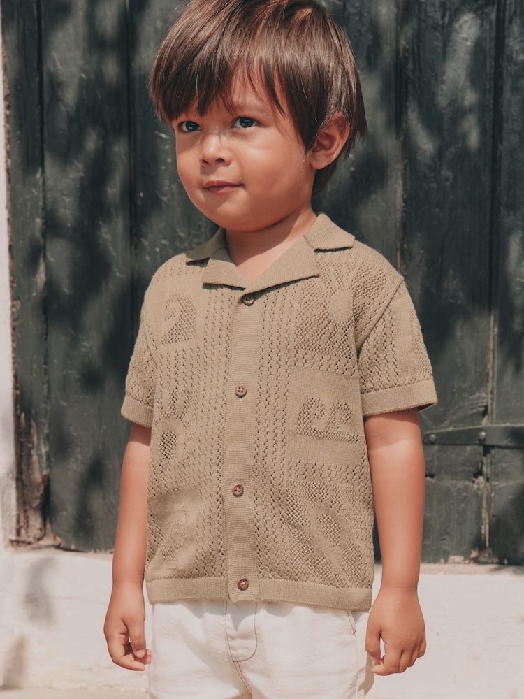 Khaki Green Textured Knitted Polo Shirt (3mths-7yrs) - Image 1 of 14 Khaki Green Textured Knitted Polo Shirt (3mths-7yrs) - Image 1 of 14