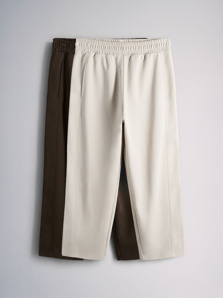 The Set 2 Pack Interlock Barrel Leg Joggers Brown/Neutral - Image 2 of 6