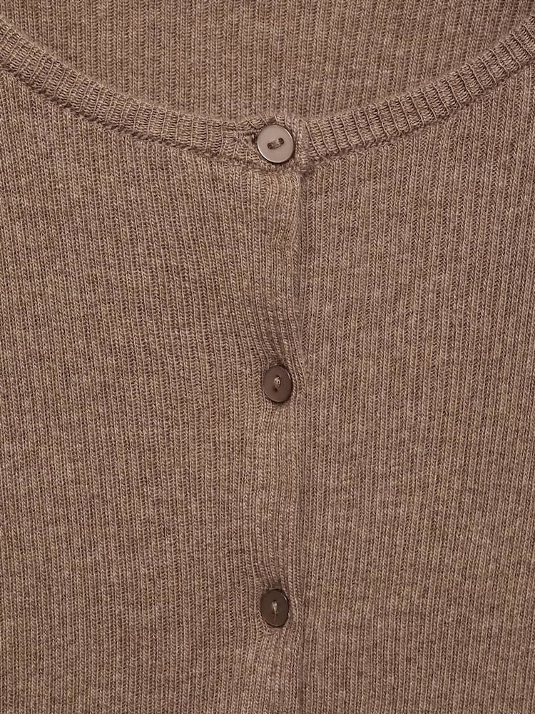 Mango Brown Ribbed Knit Cardigan - Image 6 of 6
