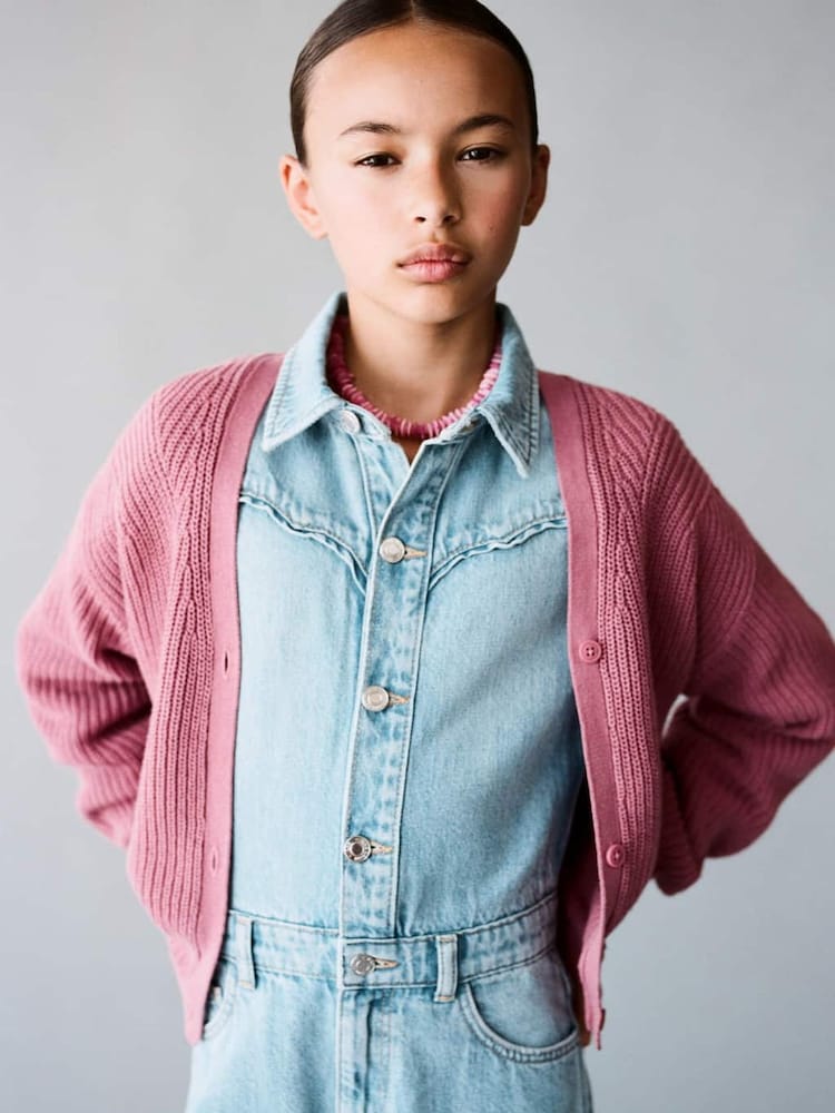 Mango Purple Knitted Button Cardigan - Image 1 of 4