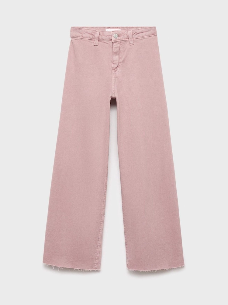 Mango Pink Frayed Wide Leg Jeans - Image 1 of 3