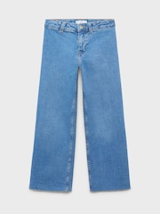 Mango Blue Frayed Wide Leg Jeans - Image 1 of 3