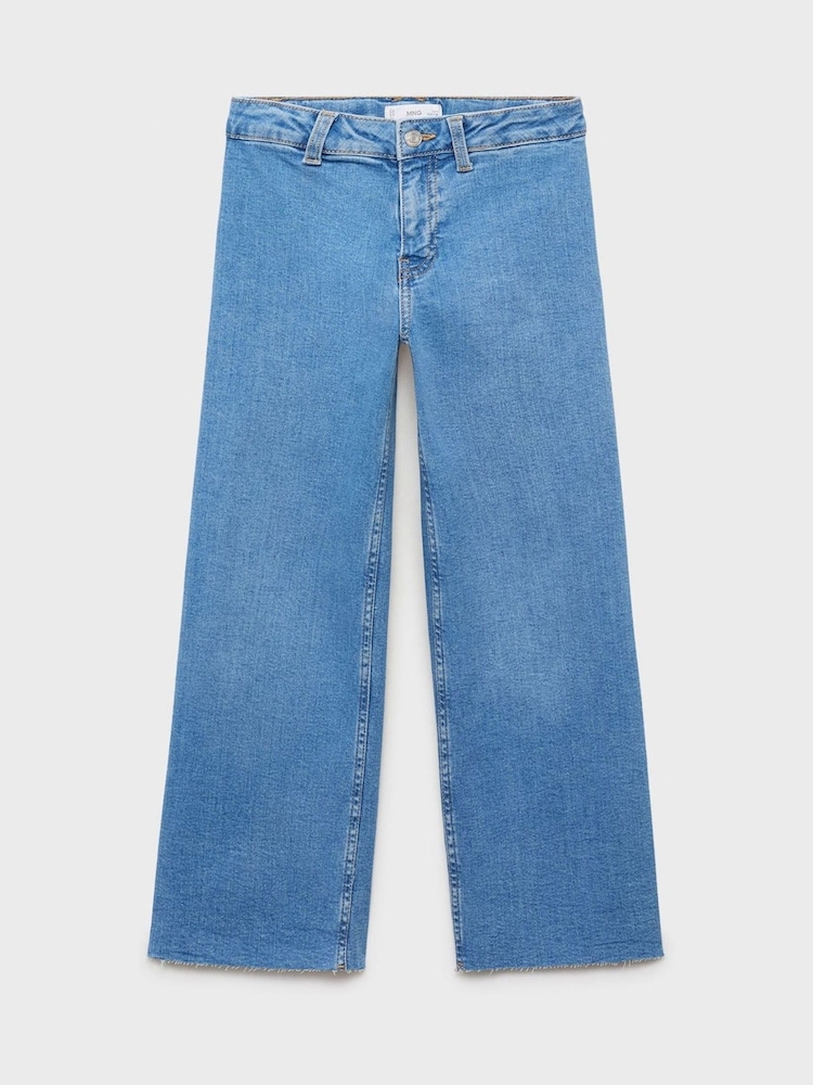 Mango Blue Frayed Wide Leg Jeans - Image 1 of 3