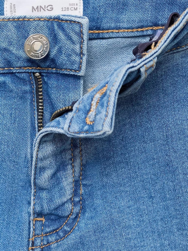 Mango Blue Frayed Wide Leg Jeans - Image 6 of 6