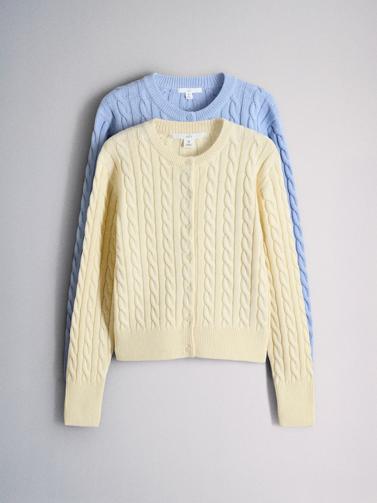 The Set 2 Pack Knitted Cable Cardigan Yellow/Light Blue - Image 1 of 5