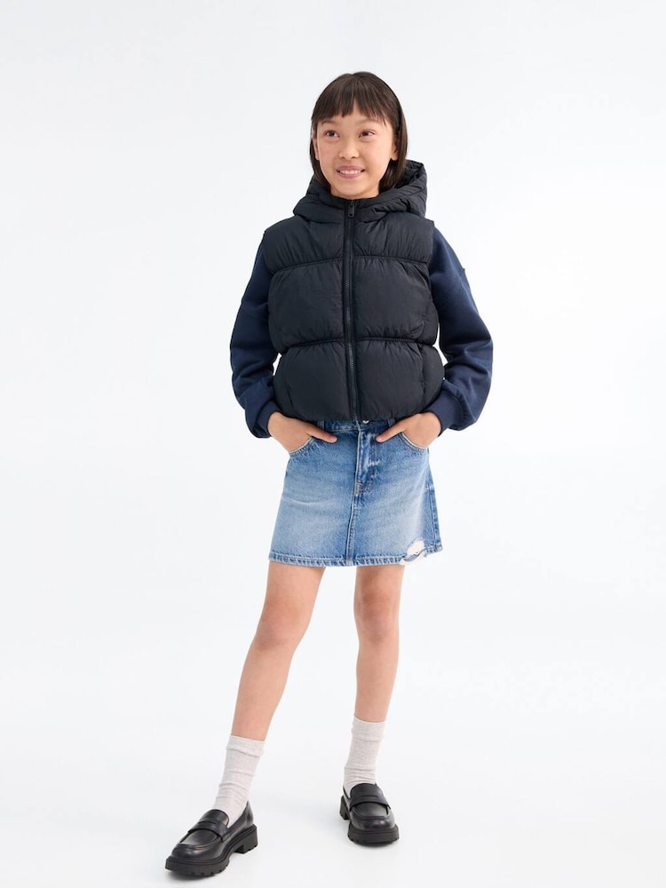 Mango Blue Hooded Quilted Gilet - Image 1 of 5