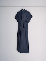 The Set Pleated Front Short Sleeve Maxi Dress Navy - Image 2 of 6