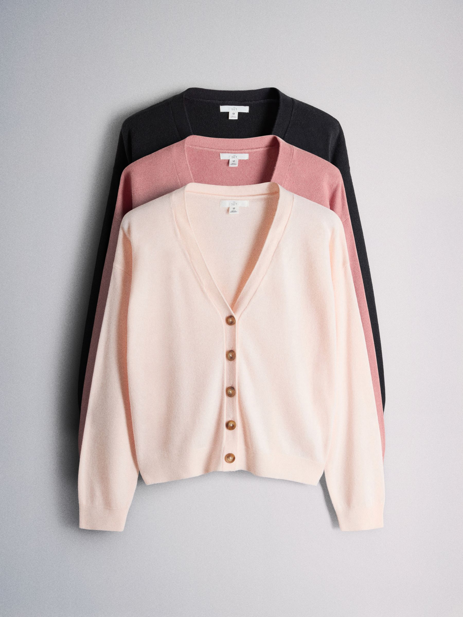 Buy The Set 3 Pack Knitted V-Neck Cardigans Black/Pink/Light Pink