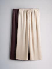 The Set 2 Pack Satin Wide Leg Tie Waist Trousers Plum/Champagne - Image 1 of 5