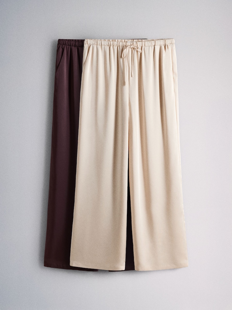 The Set 2 Pack Satin Wide Leg Tie Waist Trousers Plum/Champagne - Image 1 of 5